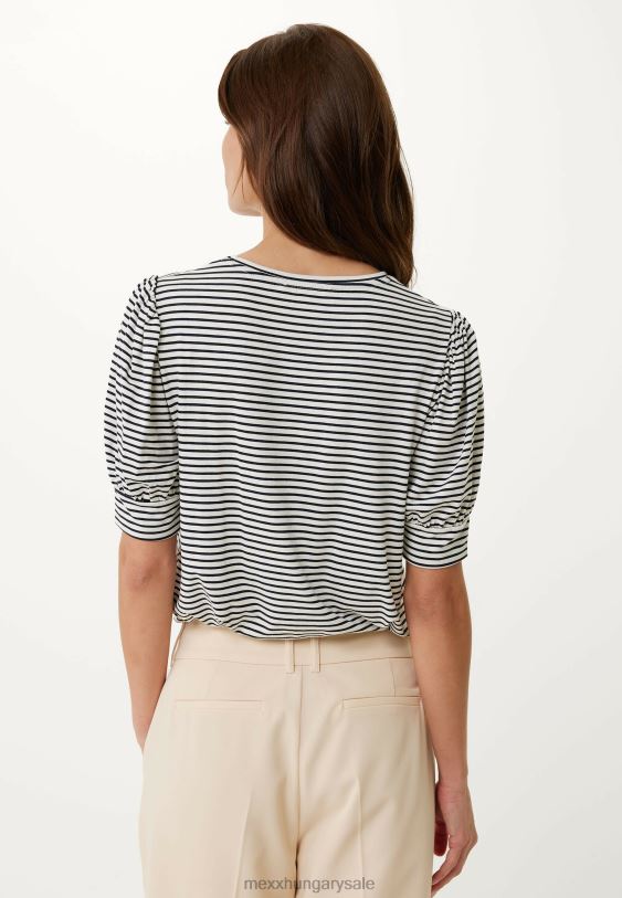 XV8H610 nők Mexx csíkos puff ujjú póló sötétkék kék