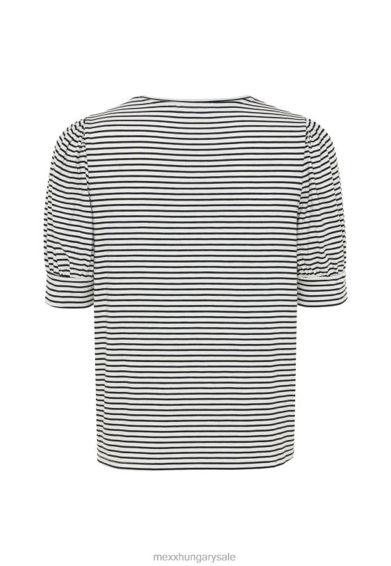 XV8H610 nők Mexx csíkos puff ujjú póló sötétkék kék