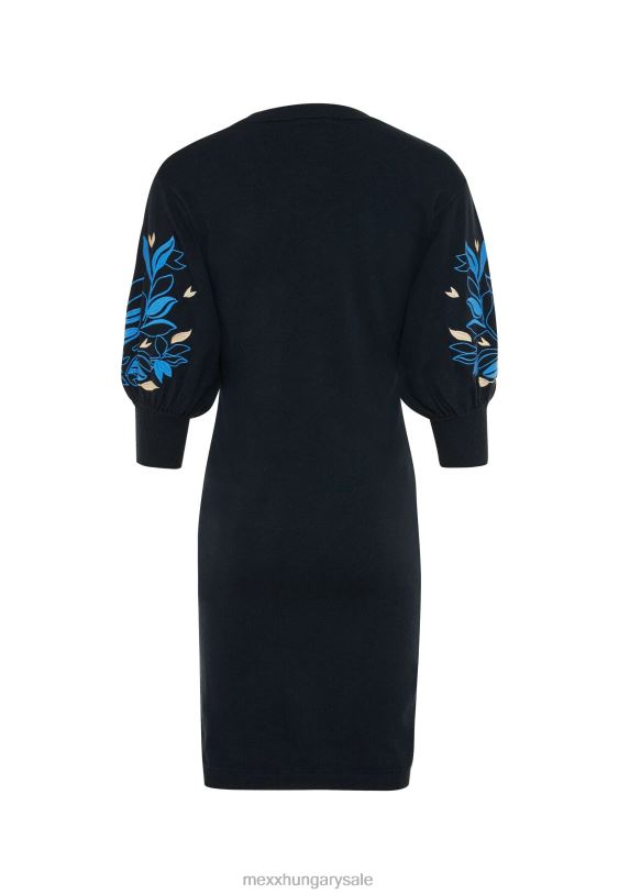 XV8H6101 nők Mexx kötött ruha hímzett ujjú sötétkék kék