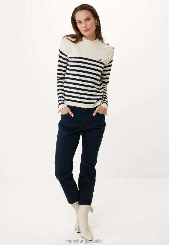 XV8H6112 nők Mexx kötött csíkos pulóverujj törtfehér színű bézs