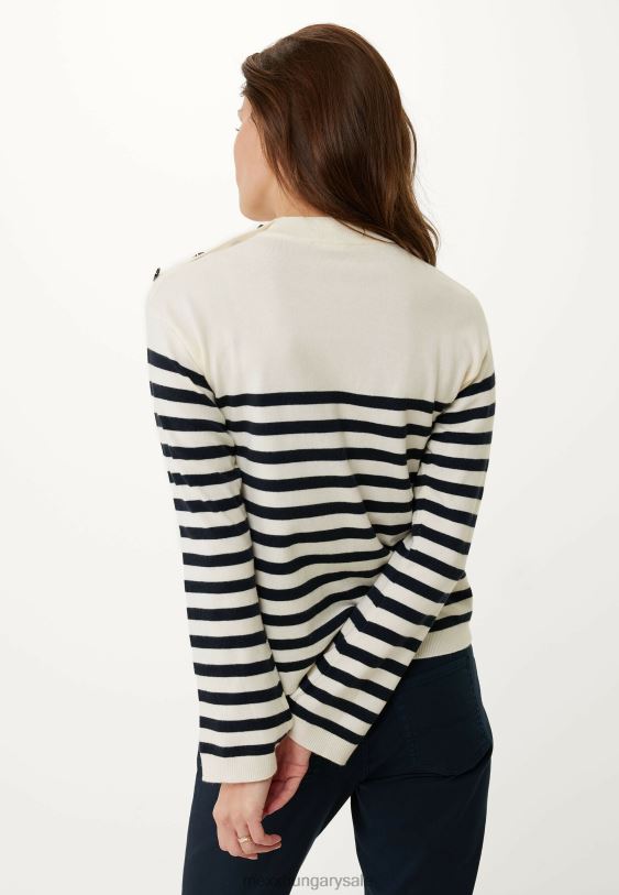 XV8H6112 nők Mexx kötött csíkos pulóverujj törtfehér színű bézs