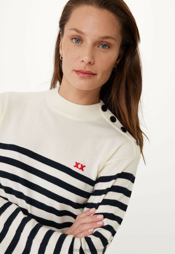 XV8H6112 nők Mexx kötött csíkos pulóverujj törtfehér színű bézs