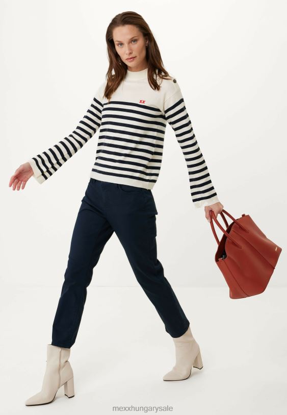 XV8H6112 nők Mexx kötött csíkos pulóverujj törtfehér színű bézs