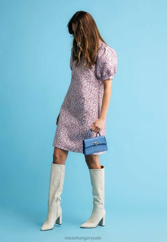 XV8H612 nők Mexx jacquard puff ujjú ruha rózsaszín sokszínű