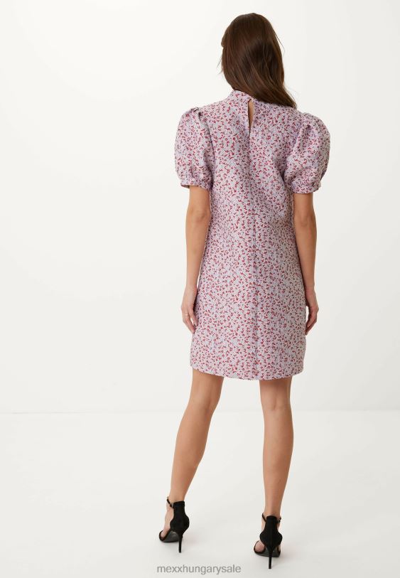 XV8H612 nők Mexx jacquard puff ujjú ruha rózsaszín sokszínű
