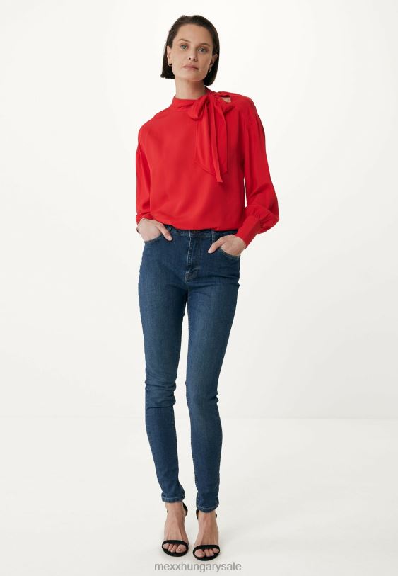 XV8H6129 nők Mexx hosszú ujjú csokornyakkendős blúz piros