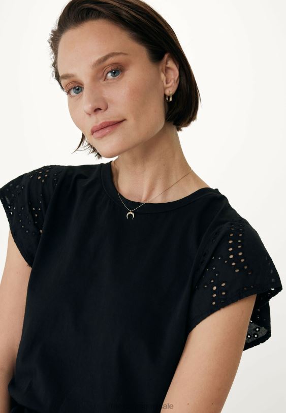 XV8H615 nők Mexx felső broider ujjú fekete bézs