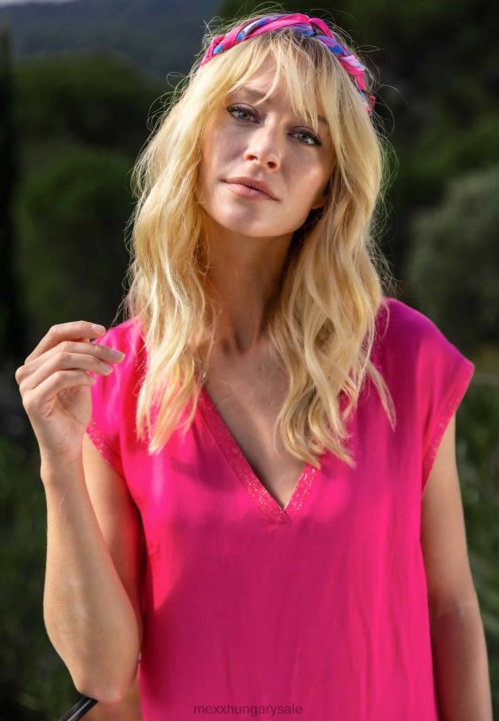 XV8H616 nők Mexx ujjatlan V-nyakú ruha meleg rózsaszín