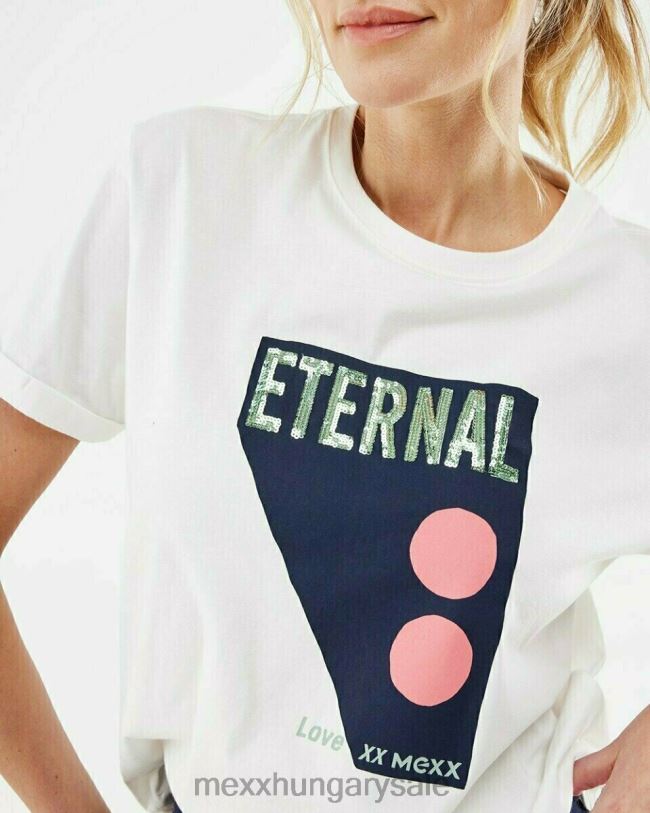 XV8H6173 nők Mexx crewneck póló törtfehér fehér