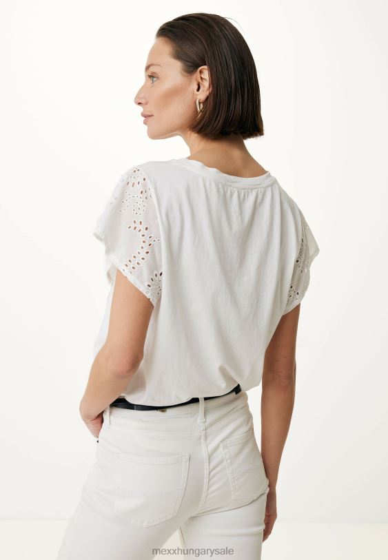 XV8H62 nők Mexx felső broider ujjak törtfehér bézs