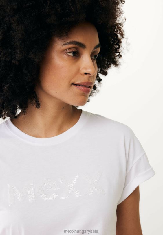 XV8H625 nők Mexx túlméretezett rövid ujjú törtfehér póló bézs