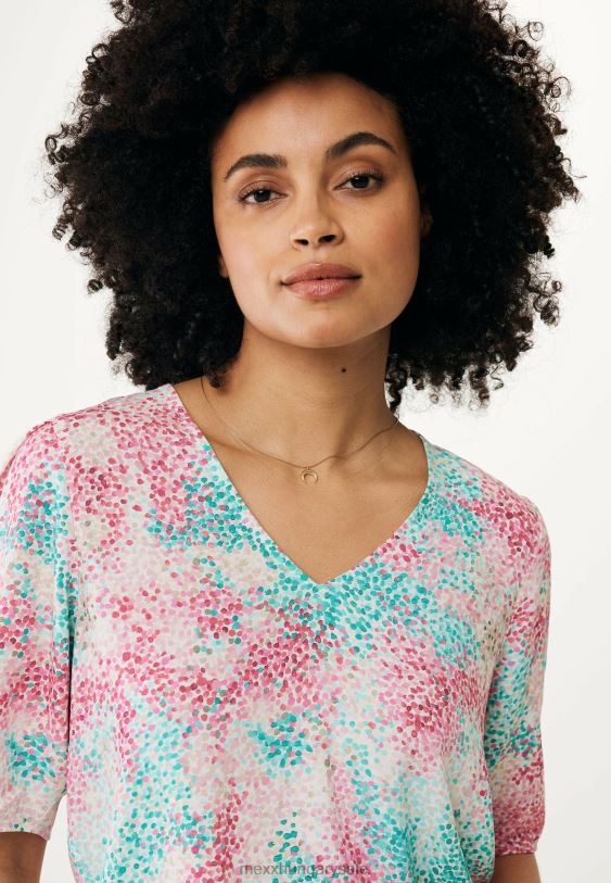 XV8H626 nők Mexx rövid ujjú blúz aqua zöld rózsaszín