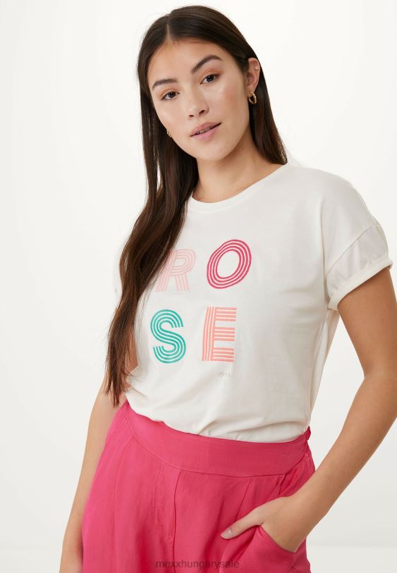 XV8H628 nők Mexx rövid ujjú póló grafika törtfehér bézs