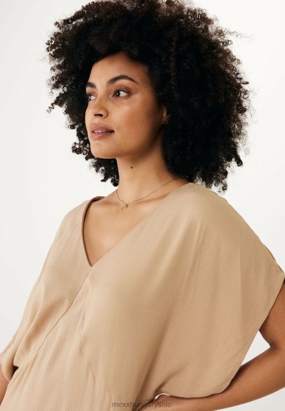 XV8H629 nők Mexx hosszú V-nyakú ruha ujjú homok bézs