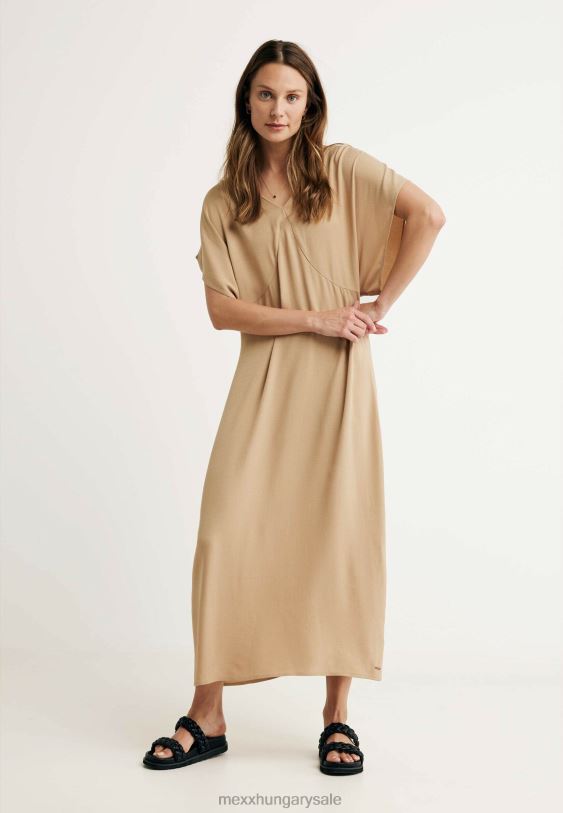 XV8H629 nők Mexx hosszú V-nyakú ruha ujjú homok bézs