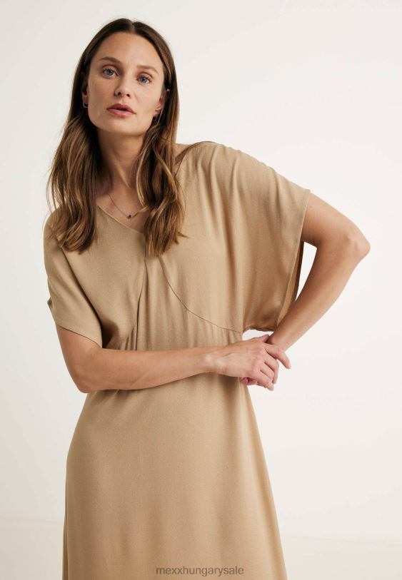 XV8H629 nők Mexx hosszú V-nyakú ruha ujjú homok bézs