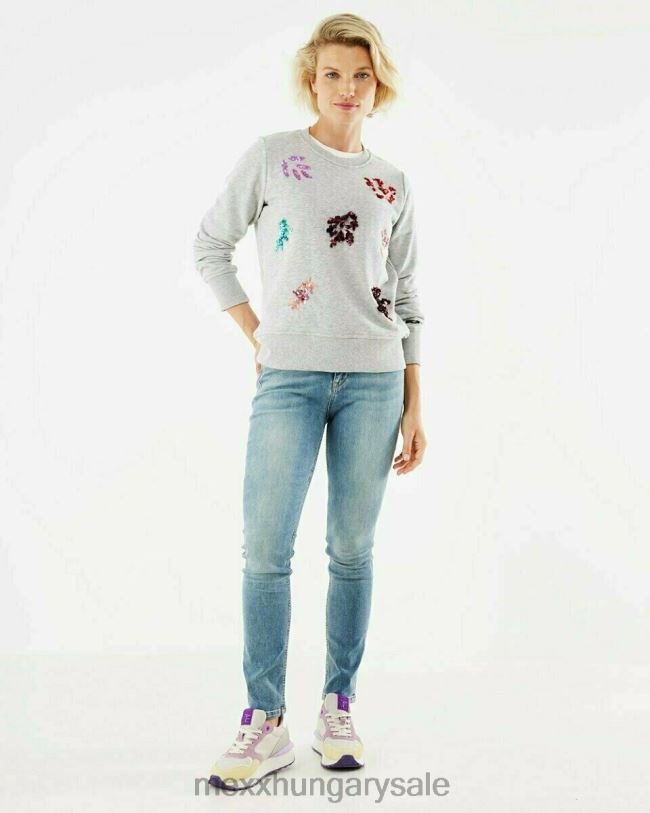 XV8H6412 nők Mexx flitterekkel húzott nyakú pulóver szürke közelharc szürke