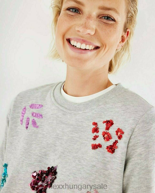 XV8H6412 nők Mexx flitterekkel húzott nyakú pulóver szürke közelharc szürke