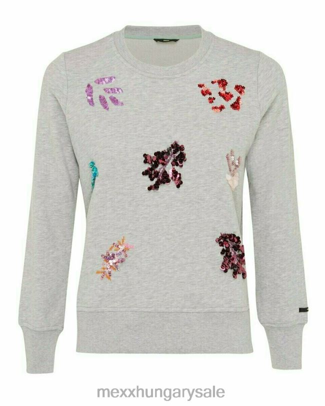 XV8H6412 nők Mexx flitterekkel húzott nyakú pulóver szürke közelharc szürke