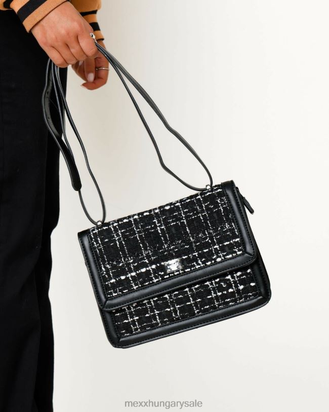 XV8H6426 nők Mexx tweed flapover táska fekete