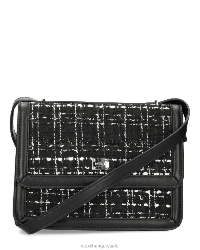 XV8H6426 nők Mexx tweed flapover táska fekete