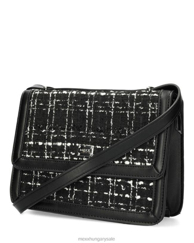 XV8H6426 nők Mexx tweed flapover táska fekete