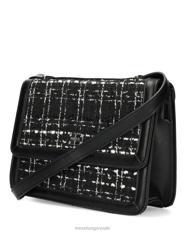 XV8H6426 nők Mexx tweed flapover táska fekete
