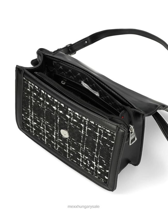 XV8H6426 nők Mexx tweed flapover táska fekete