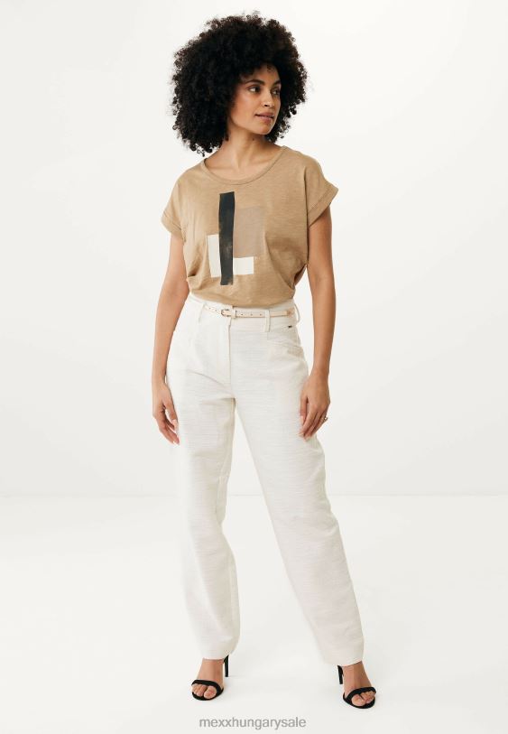 XV8H645 nők Mexx egyenes láb magas derékú pantalon krém fehér bézs