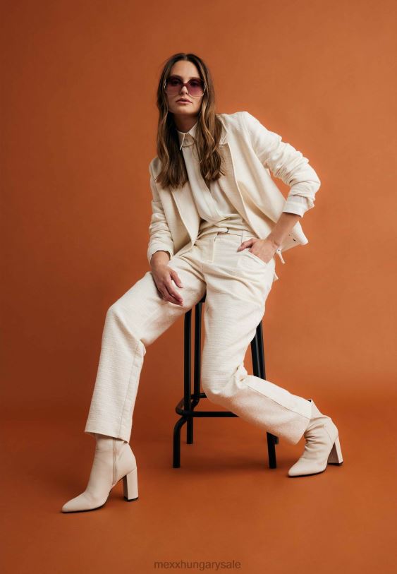 XV8H645 nők Mexx egyenes láb magas derékú pantalon krém fehér bézs