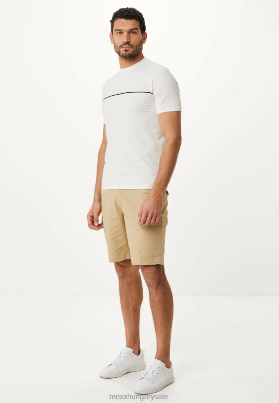 XV8H6473 férfiak Mexx rövid ujjú póló csíkos mellkasmintás törtfehér bézs