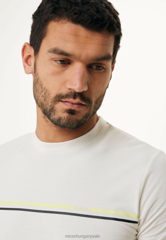 XV8H6473 férfiak Mexx rövid ujjú póló csíkos mellkasmintás törtfehér bézs