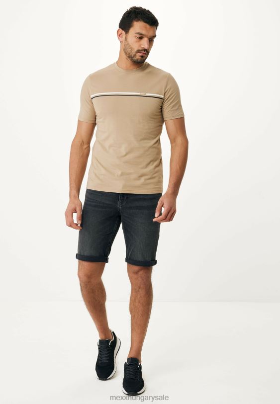 XV8H6475 férfiak Mexx rövid ujjú póló csíkos mellkasmintás homok bézs