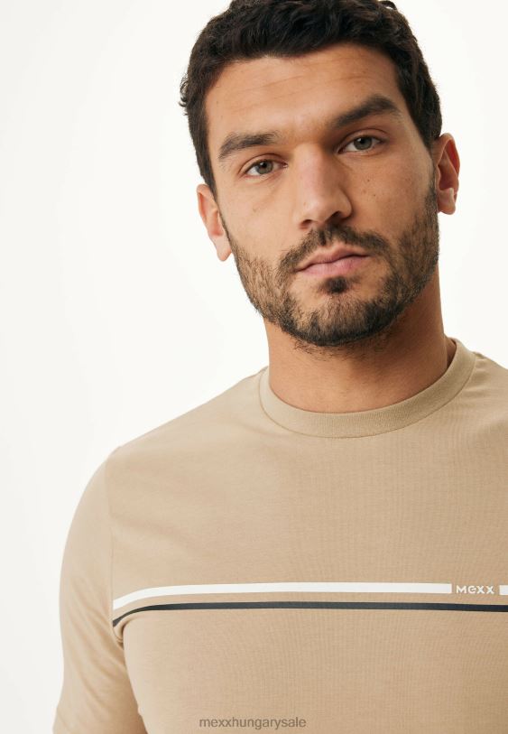 XV8H6475 férfiak Mexx rövid ujjú póló csíkos mellkasmintás homok bézs