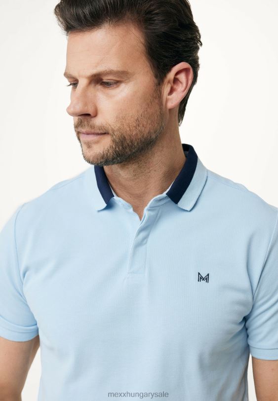 XV8H6483 férfiak Mexx rövid ujjú polo színes blokk gallér friss kék