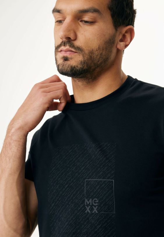 XV8H6489 férfiak Mexx póló rövid ujjú gumimintás fekete schwarz