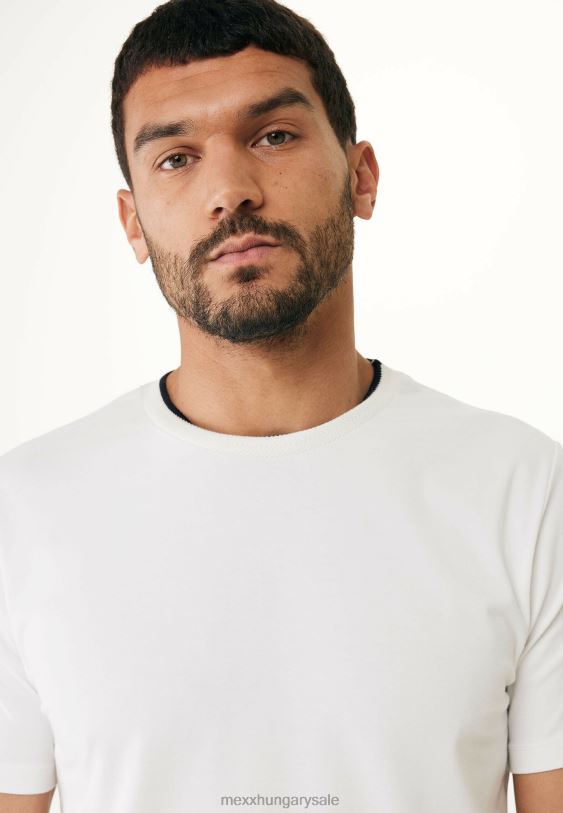 XV8H6493 férfiak Mexx póló rövid ujjú fonalfesték törtfehér bézs