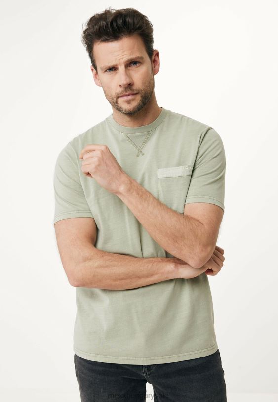 XV8H6508 férfiak Mexx ruhafesték rövid ujjú póló kifakult zöld