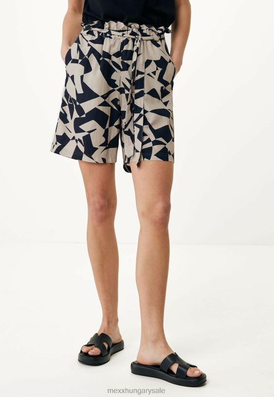 XV8H654 nők Mexx papírzacskós derék rövidnadrág nyomott bézs