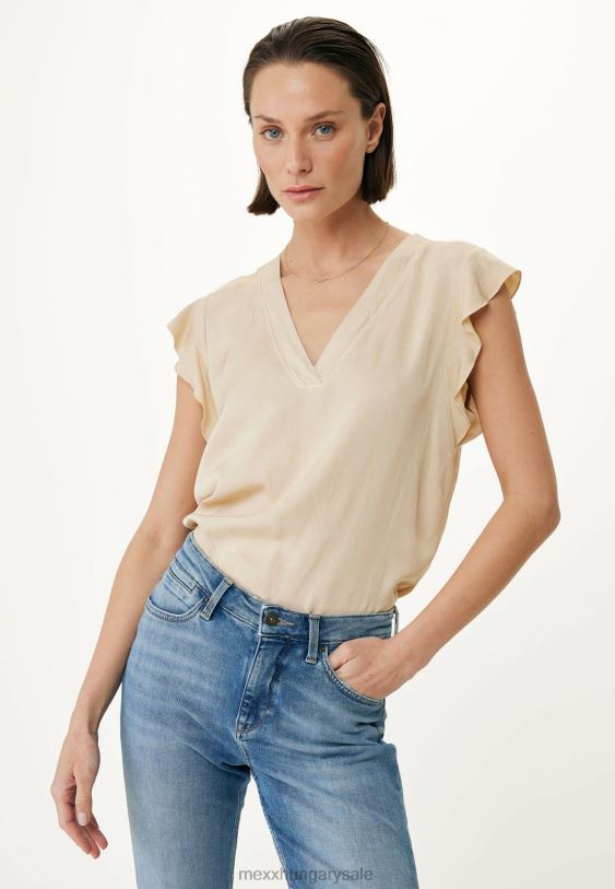 XV8H657 nők Mexx v-nyakú blúz pillangós ujjú világos homok bézs