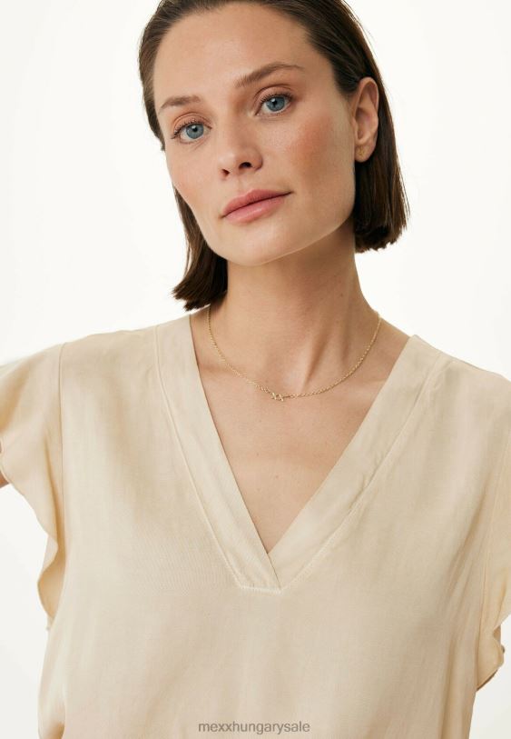 XV8H657 nők Mexx v-nyakú blúz pillangós ujjú világos homok bézs