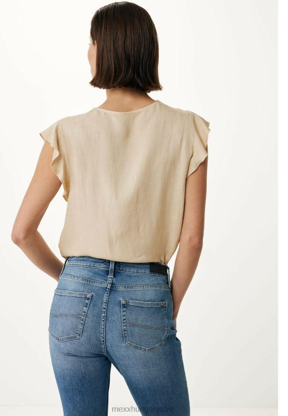 XV8H657 nők Mexx v-nyakú blúz pillangós ujjú világos homok bézs