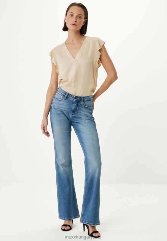 XV8H657 nők Mexx v-nyakú blúz pillangós ujjú világos homok bézs