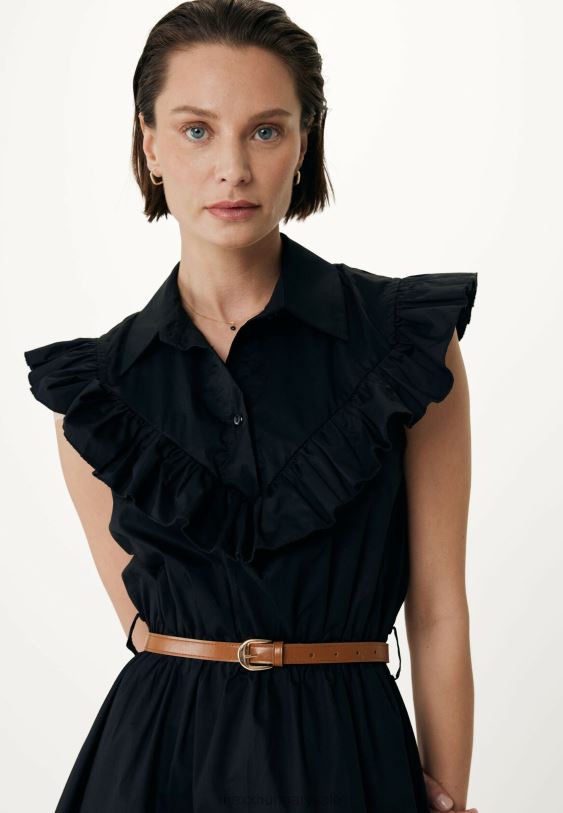 XV8H659 nők Mexx fodros ruha fekete schwarz