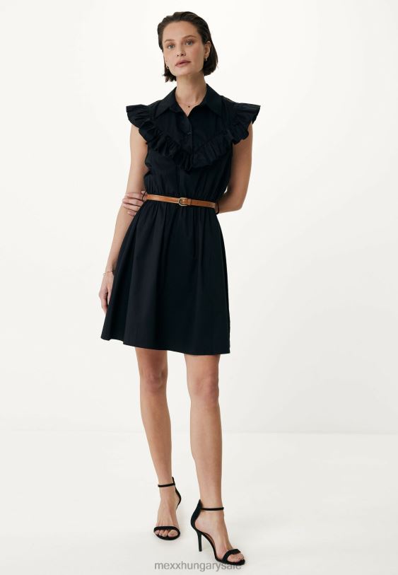 XV8H659 nők Mexx fodros ruha fekete schwarz