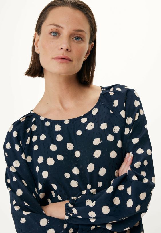 XV8H662 nők Mexx blúz kerek redős nyakkivágású sötétkék kék