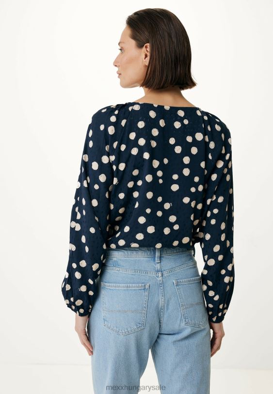 XV8H662 nők Mexx blúz kerek redős nyakkivágású sötétkék kék