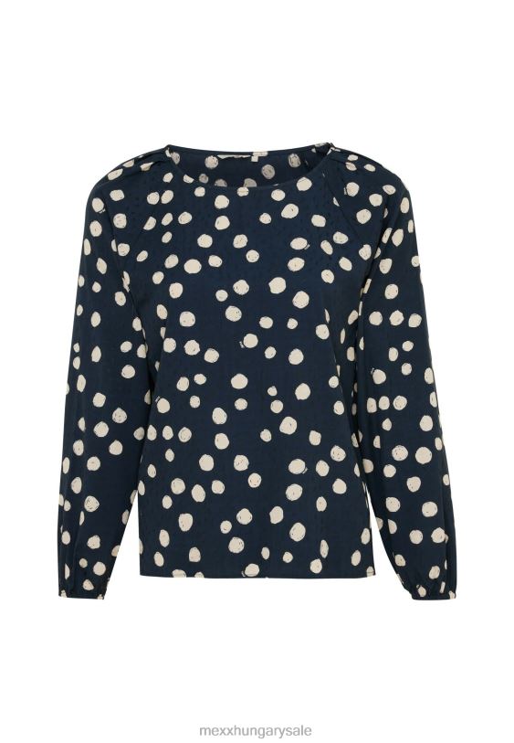 XV8H662 nők Mexx blúz kerek redős nyakkivágású sötétkék kék