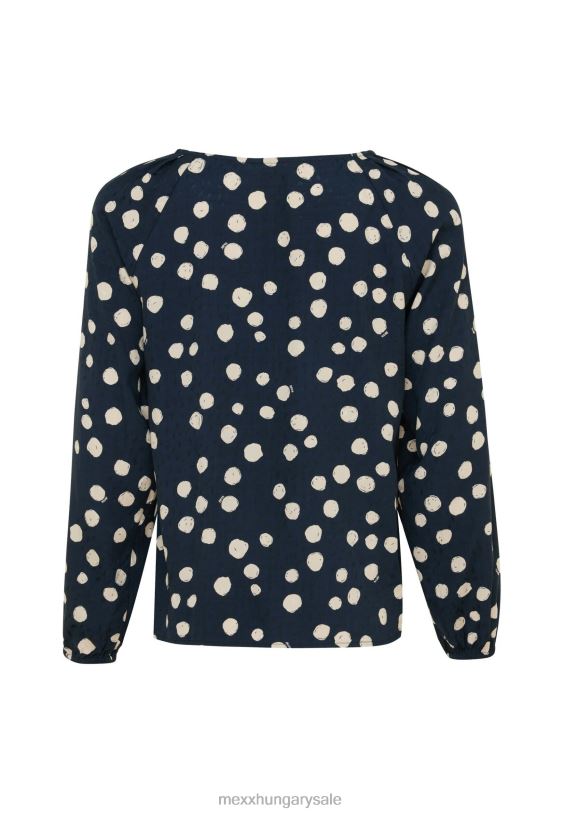 XV8H662 nők Mexx blúz kerek redős nyakkivágású sötétkék kék