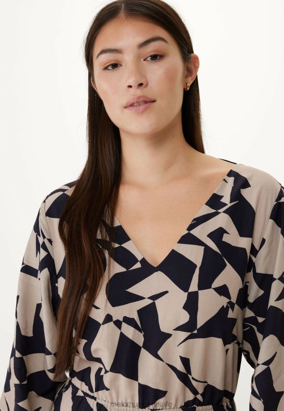 XV8H665 nők Mexx hosszú ujjú V-nyakú ruha bézs